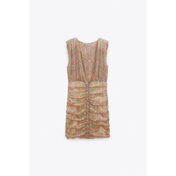 Zara Floral Print Ruched Sleeveless Mini Dress (NWT) - Picture 4 of 4